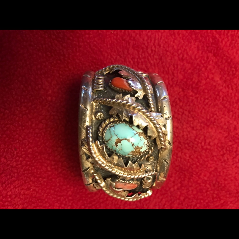 Sterling silver Bisbee turquoise coral bracelet